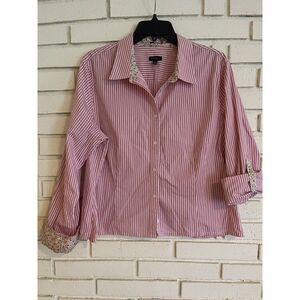 Talbots Womens Shirt Pink Stripe Floral Button Up Career Business Workwear sz 18